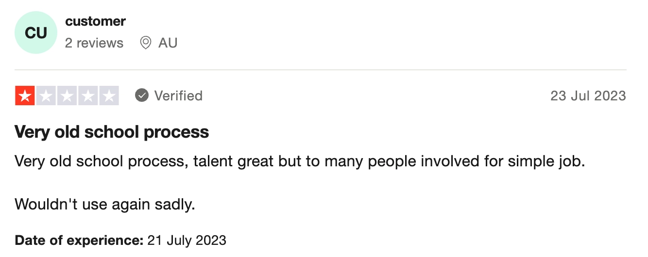 Toptal review by Australian customer