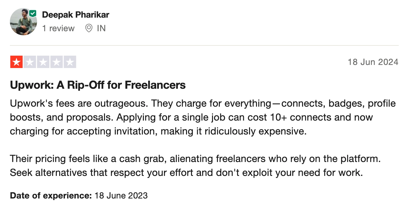Upwork review on Trustpilot.com
