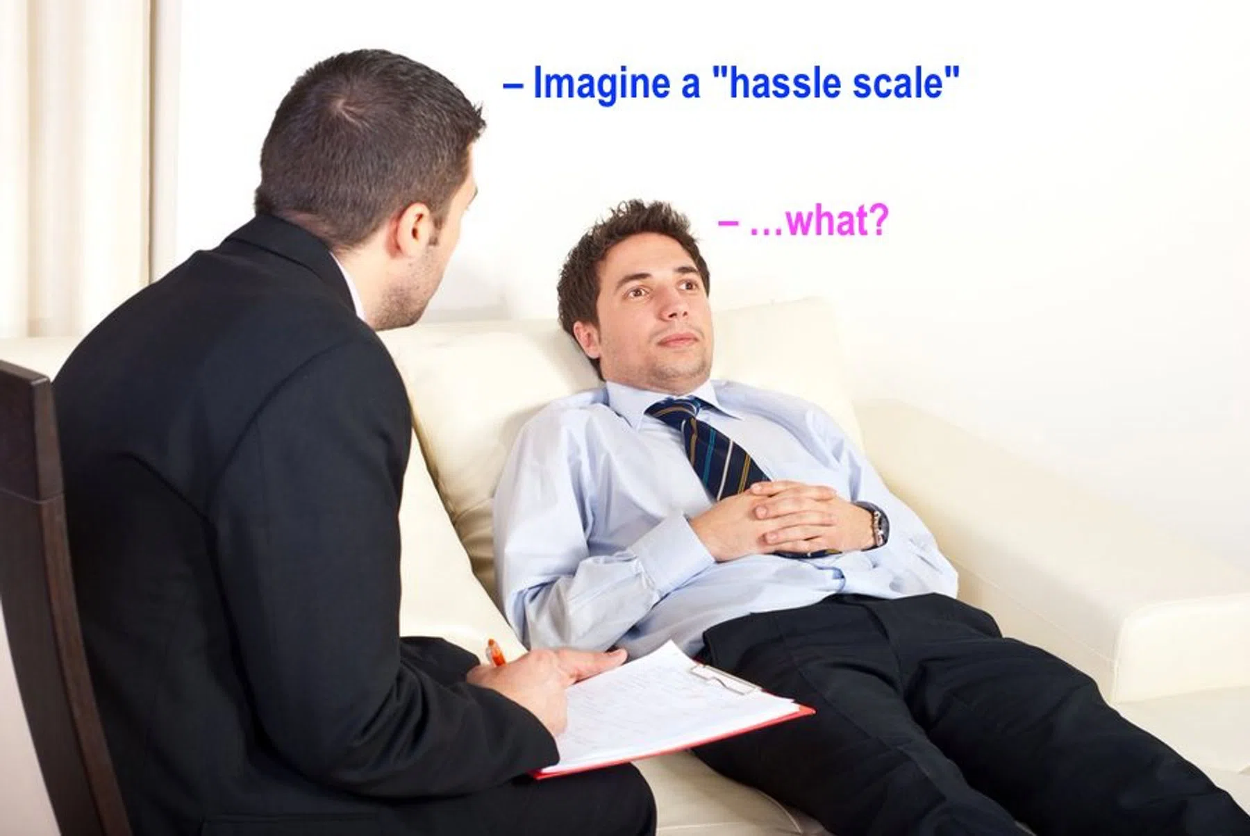 A meme image with a therapist and patient