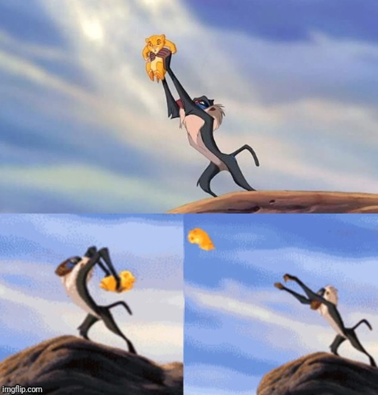 A meme image with a shot from Lion King