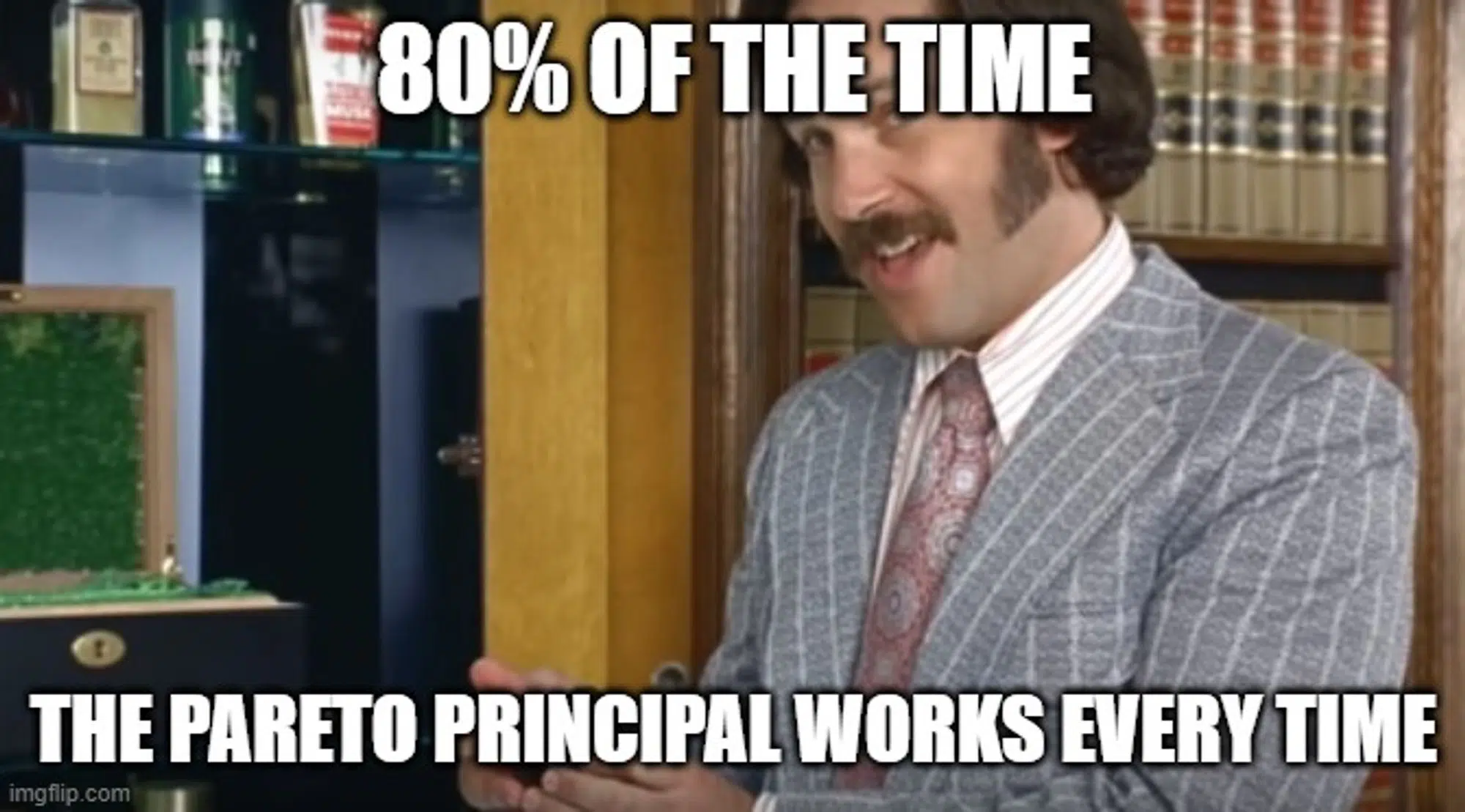 A meme image with a man about Pareto principle