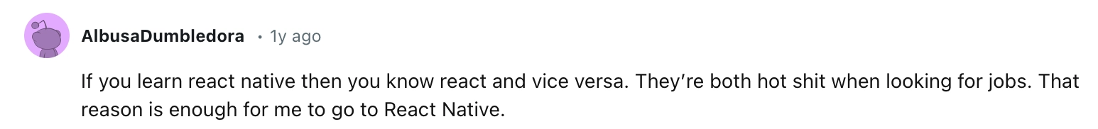 A comment on Reddit about React Native