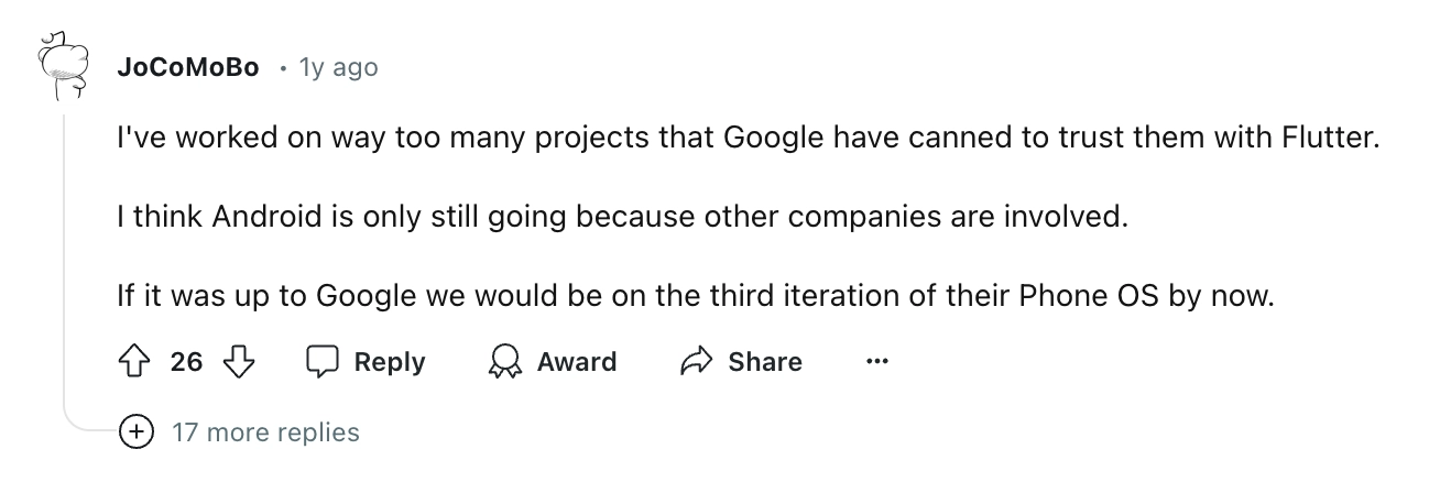 A comment on Redit about React and React Native